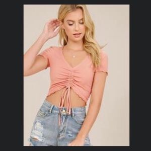 Pink SHEIN crop top w/ ruched front